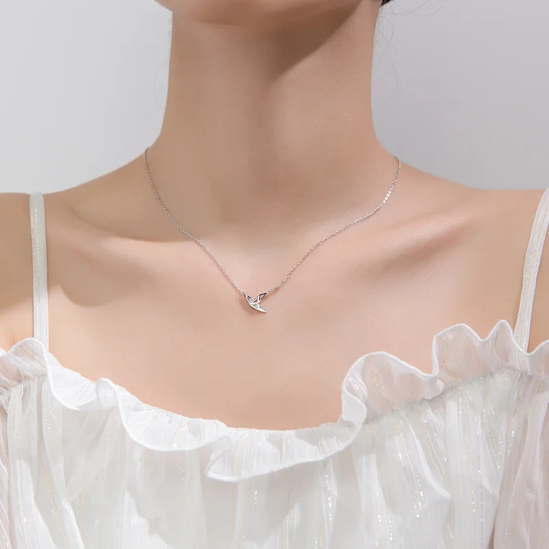 Necklace Trustdavis, 925 пробы, серебро, животные, бумажные журавли, женский ювелирный набор, ожерелье, серьги, ювелирный набор, Стерлинговое Серебро, ювелирное изделие - Окраска металла: Necklace