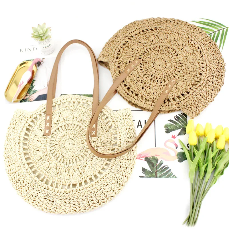 

Round Flower Clutch, Stylish Simple One-shoulder Casual Paper Rope Bag and Women's Shoulder Bag.