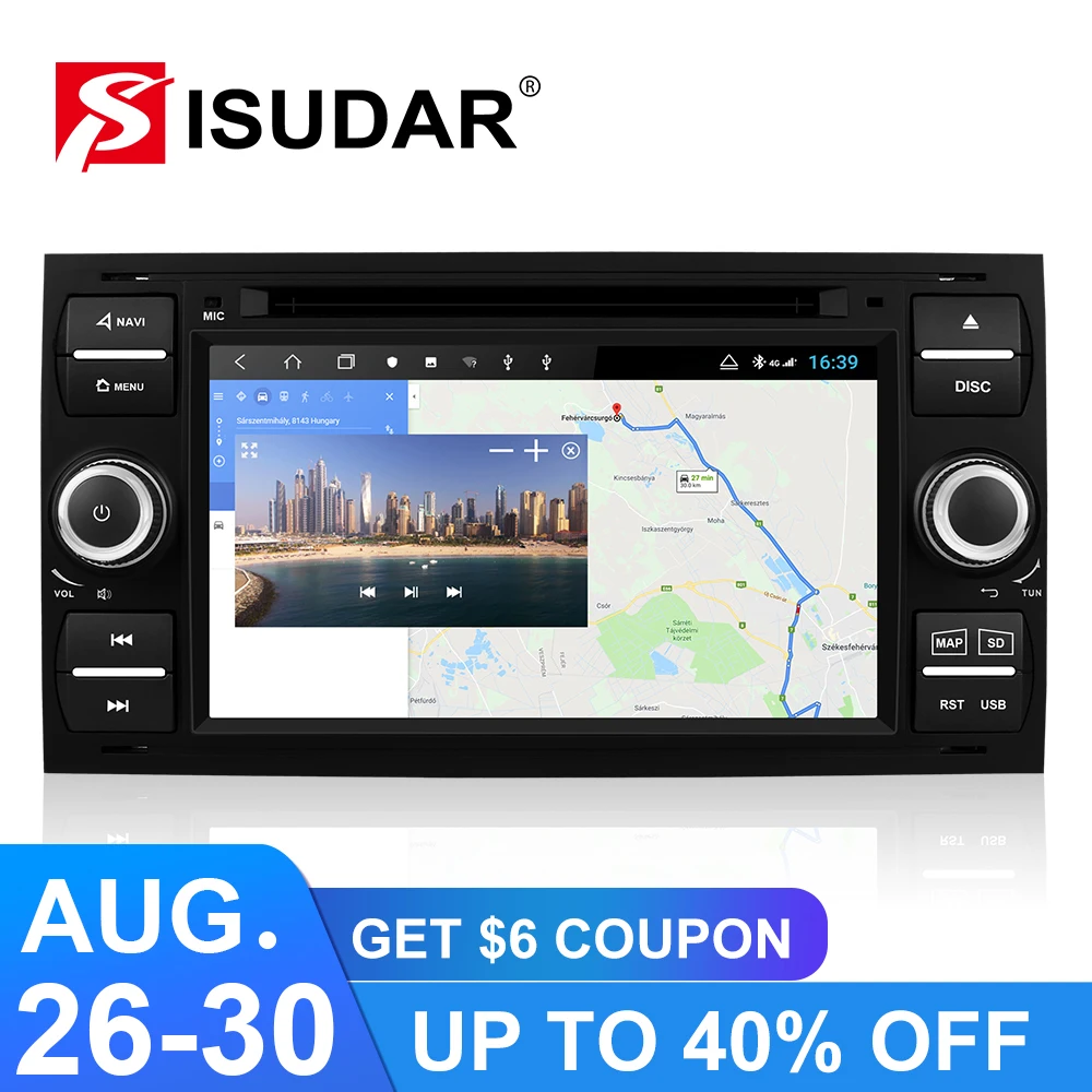 Isudar H53 Автомобильный мультимедийный плеер gps Android 2 Din для Ford/Mondeo/Focus/Transit/C-MAX/KUGA 8 Core ram 4GB DVR Авторадио DSP DVD