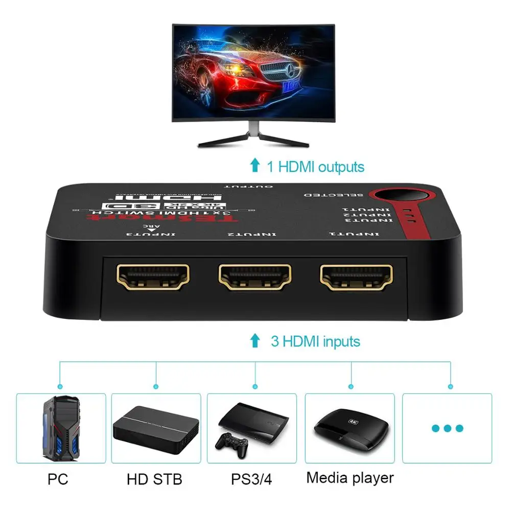 Tesla умный HDMI Switch 3in1 выход переключатель 3x1 3 порта 4K*2K коммутатор разветвитель