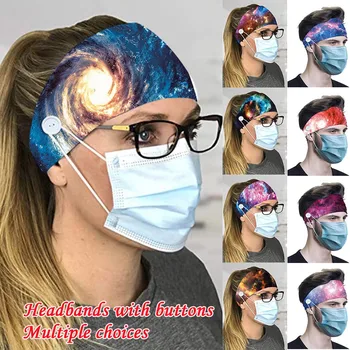

Men Women Sweatband Headband Running Yoga Elastic Hair Band Accessories Headwear With Mask Hanging Button Safety Accessories