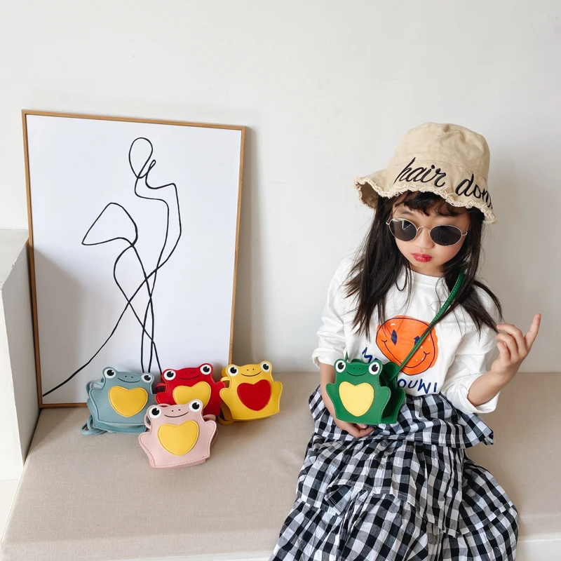

Cute Girls Leather Waist Bag Cartoon Messenger Bag Wallet Frog Printed Children's Gift Mini Multicolor Fresh Fashion