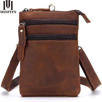

MISFITS Genuine Leather Men Messenger Bags Casual Shoulder Crossbody Bag Travel Male Small Waist Packs Belt Cell Phone Hip Bag