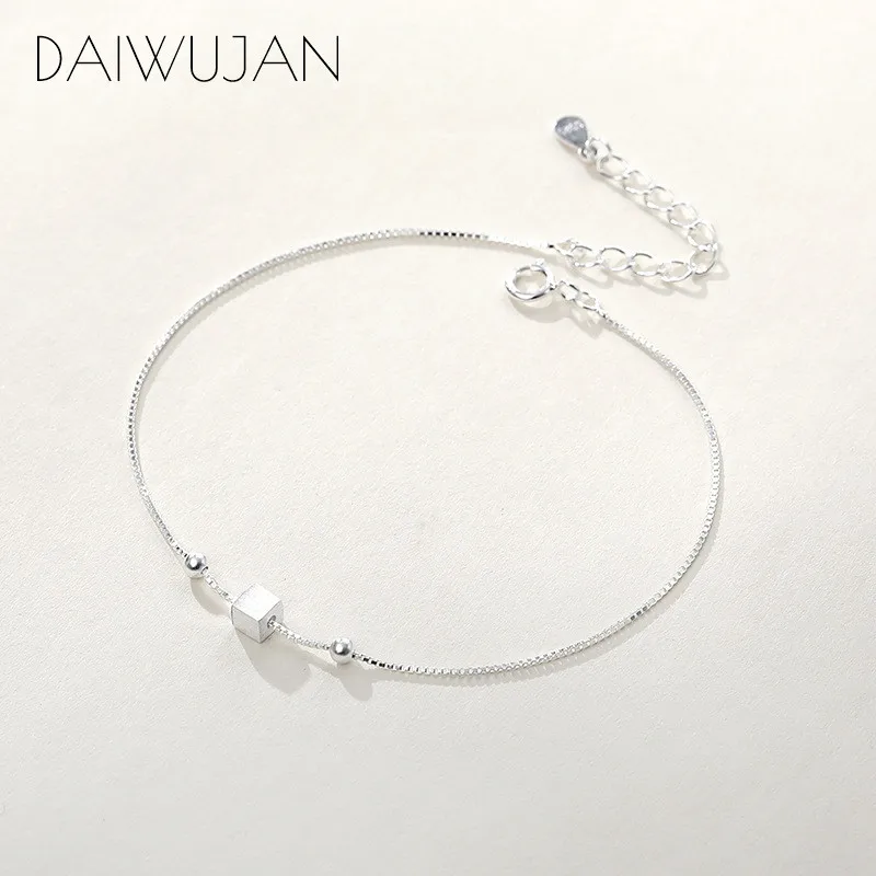 DAIWUJAN, 925 пробы, серебряные, геометрические бусины, квадратная коробка, цепочка, браслеты, хорошее ювелирное изделие для женщин, регулируемые, вечерние, аксессуары, подарок