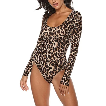 

Women's Basic Solid Bodysuit Long Sleeve Bodycon Jumpsuit Stretchy Romper Leotard Tops