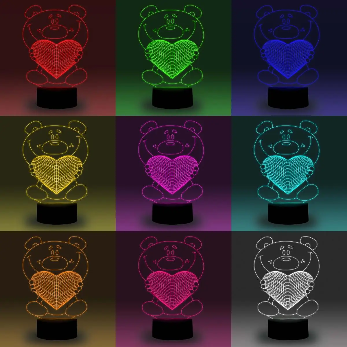 NiteApps 3D Забавный медведь с сердцем светодиодный ночник настольная иллюзия Лампа подарок на день рождения приложение/сенсорное управление