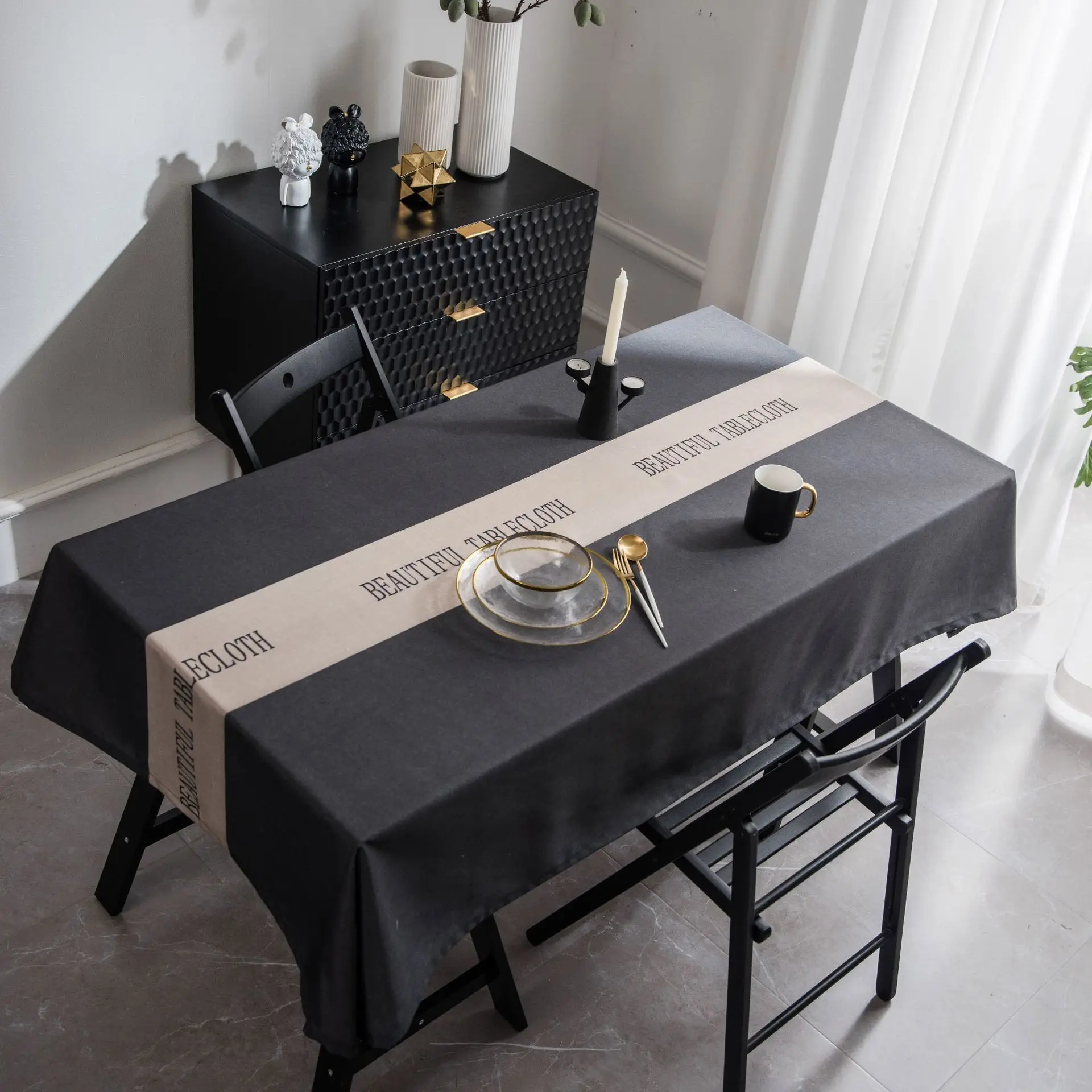 

Nordic Ins Style Tablecloth Solid Color Words Rectangular Picnic Table Cover Waterproof Oil-proof Home Kitchen Art Decor Cloth