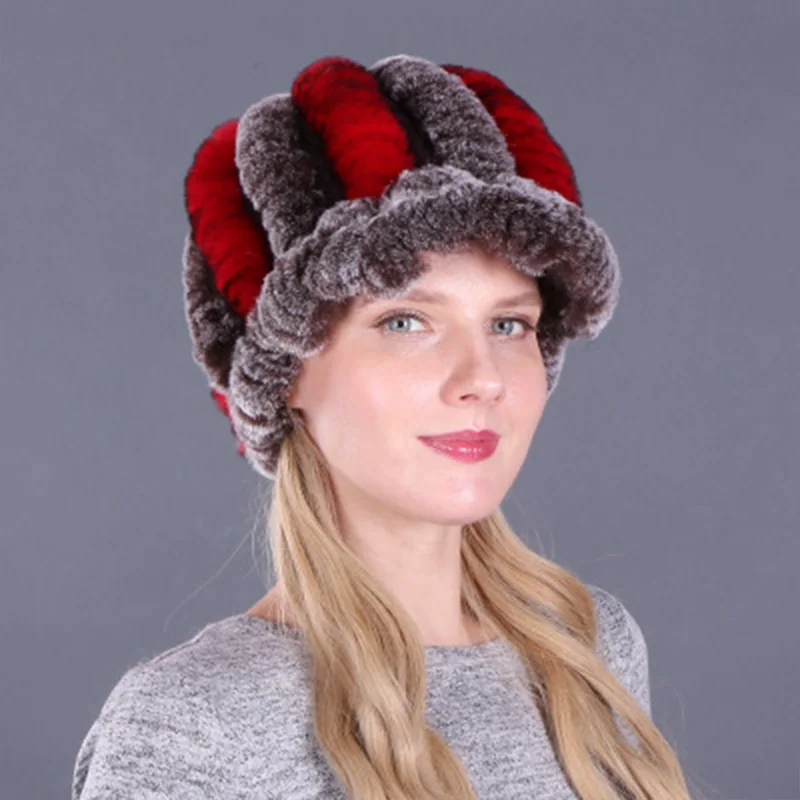 Женские вязаные меховые головные уборы, вязаные шапки из кролика рекса, русские шапки для девочек, теплые утолщенные Модные Повседневные шапки