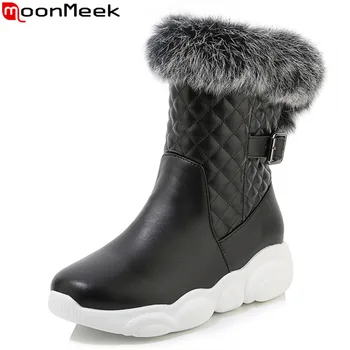 

MoonMeek 2020 large size 33-46 fashion comfortable snow boots square toe flat heel pu leather winter ankle boots for woman