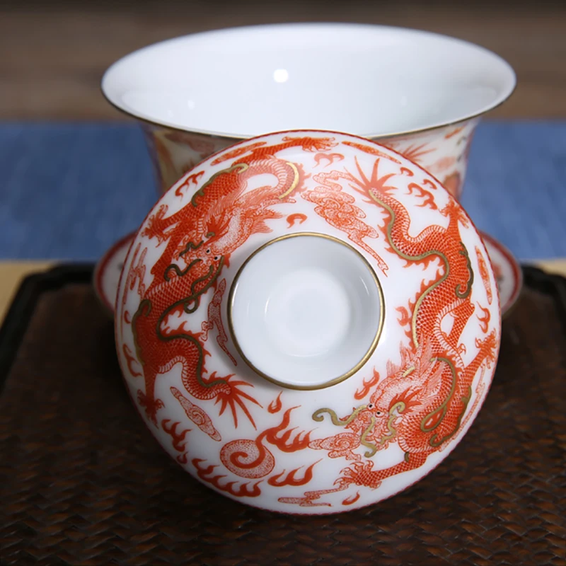 160 мл Цзиндэчжэнь Gaiwan ручная роспись Дракон узор фарфоровая чашка мастер чайная чаша чайный набор кунг-фу украшение коллекция подарки