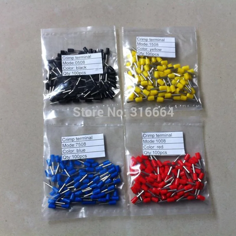 400pcs 4 Размеры сортированы cooper ferrule изолированный Электрический обжим разъединители E0508 E7508 E1008 E1508
