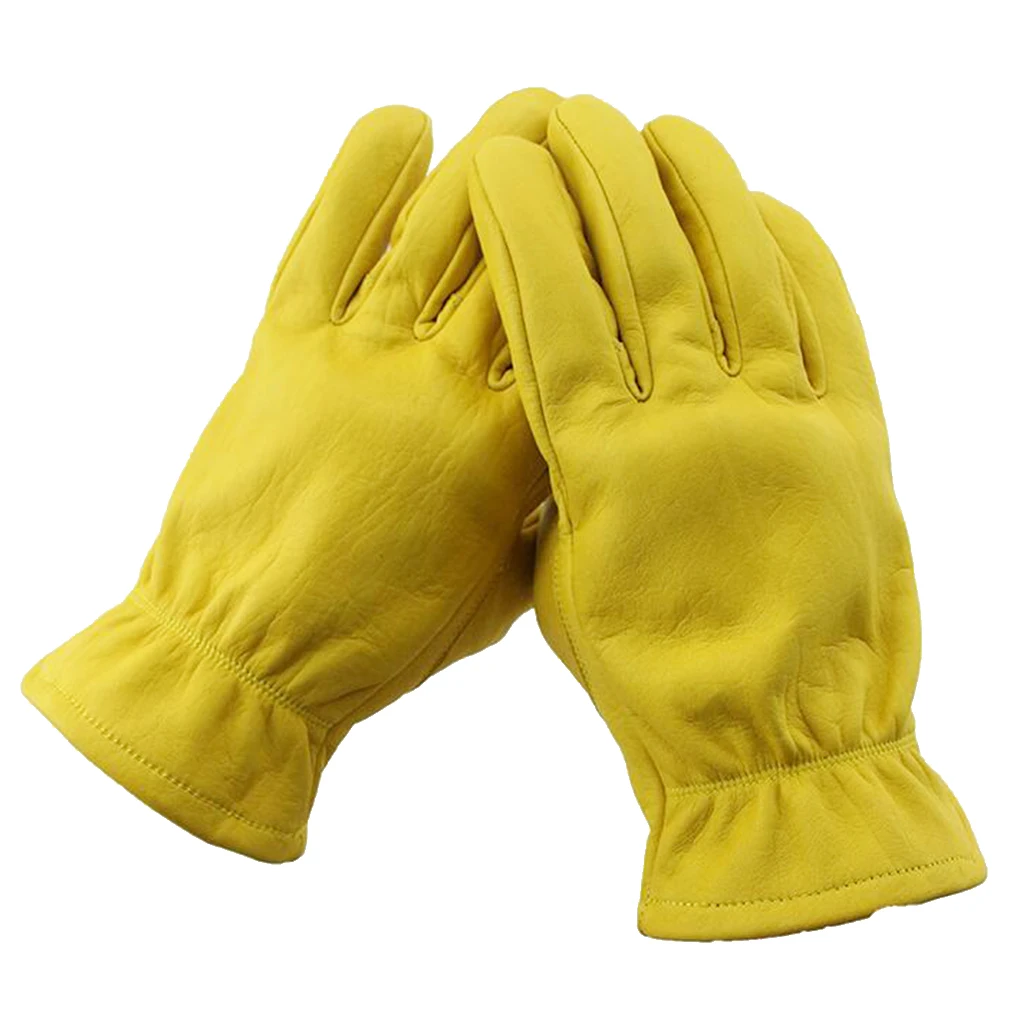 Mens Motorcycle Cowhide Leather Yellow Racing Motorbike Biker Gloves
