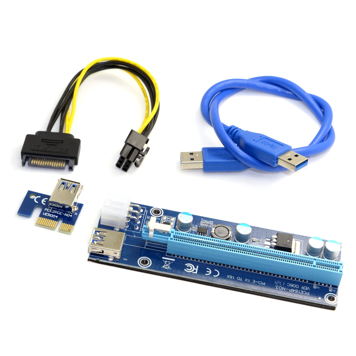 PCI-E 1x до 16x горная машина Улучшенный расширитель Райзер адаптер с USB 3,0 и 6Pin кабель питания