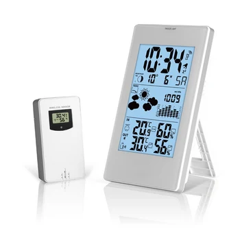 

LCD Digital Clock Eu Plug White Clock Hangable Wave Clock Weather Forecast Calendar Humidity Battery Perpetual Radio Clock