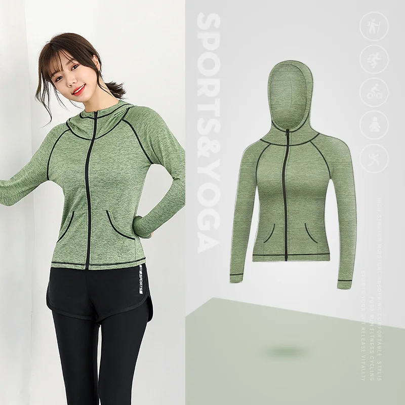 Women Sport Jacket Zipper Yoga Coat Quick Dry Thumb Hole Fitness Running Sportwear Gym Workout Tops Girl Elastic Jogging Jackets