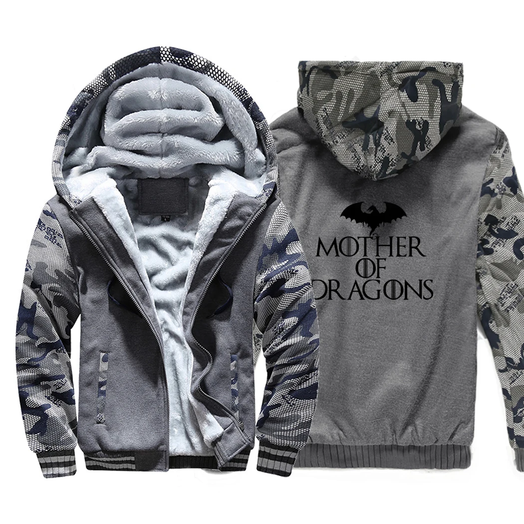 Game Of Thrones Mother Of Dragon Camo Hoodies Daenerys Mens Jacket New Winter Warm Hoody Fleece Camouflage Bodywarmer Coat