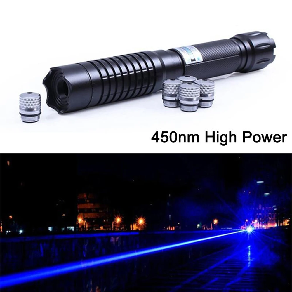 

High power blue laser pointers focusable 450nm powerful Hunting Lazer sight Burning Match+5 star caps