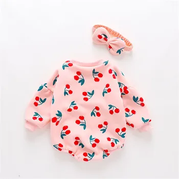 

Baby Girl Romper Thick Winter Autumn Newborn Rompers Long Sleeve Clothes Body Suits Cotton Cherry Print Infant Toddler Jumpsuit