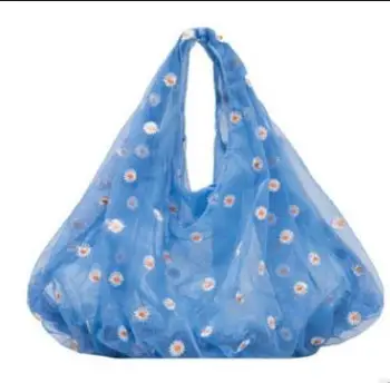 

Fashion New Mesh Cloth Shopping Bag Open Bag Floral Sweet Casual Storage Bag Handbag Totes