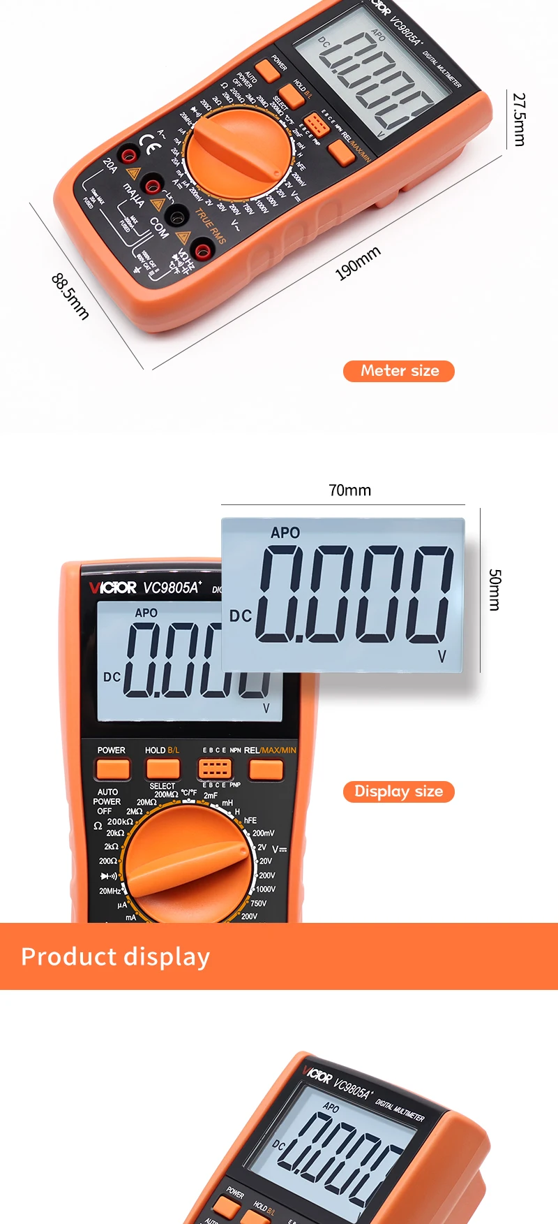 Цифровой мультиметр VICTOR VC9805A+ True RMS DMM AC/DC Ammerter сопротивления, емкости и индуктивности частоты температурный тестер