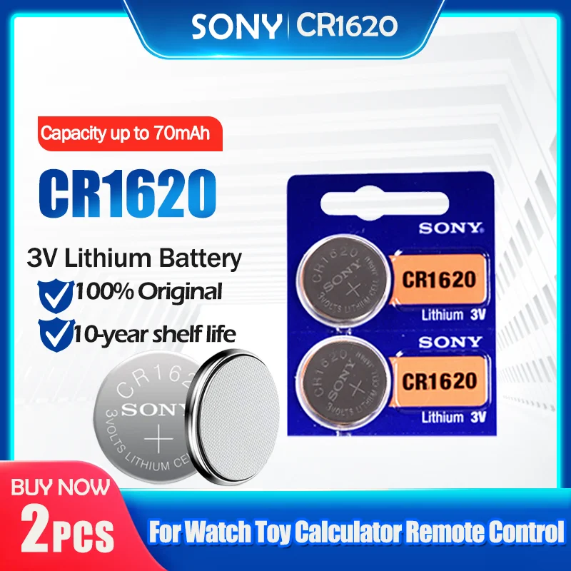 2pcs/lot sony CR1620 100 Original Lithium Battery For car key watch