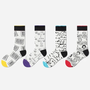 

Funny Cotton Socks for Women Happy Cute Cartoon Pattern White Black Casual Crew Sock Letter Harajuku Style Dropshipping