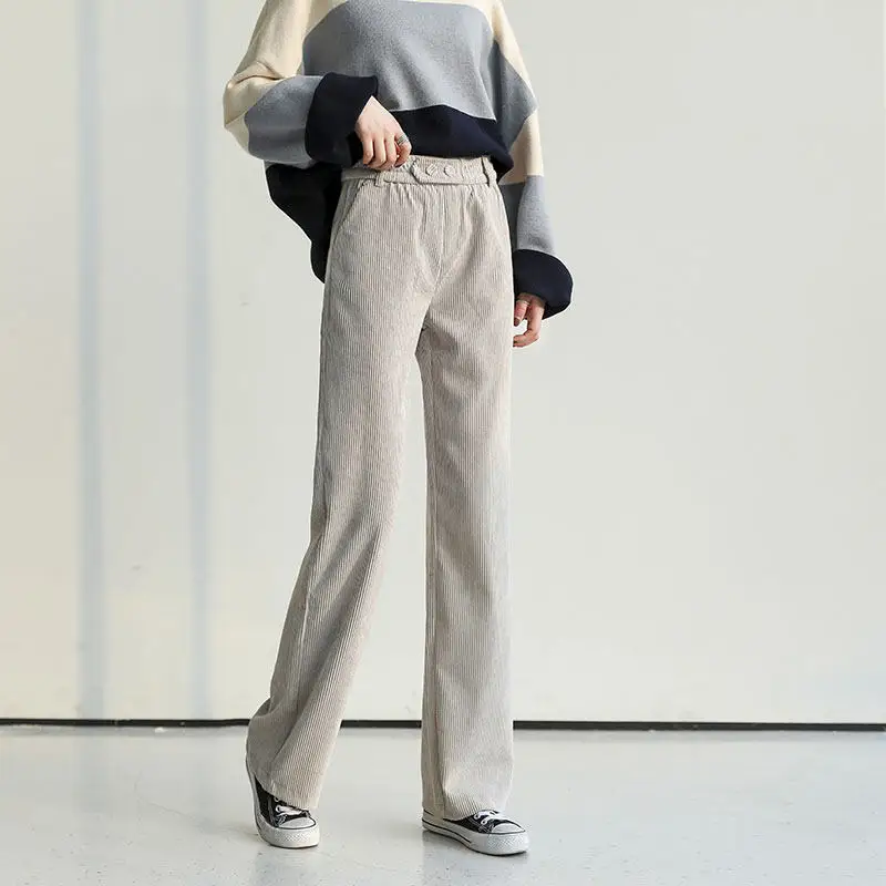 khaki no velvet Новые вельветовые широкие брюки, женские свободные бархатные осенние зимние теплые штаны, женские длинные прямые брюки с высокой талией, брюки C5983 - Цвет: khaki no velvet