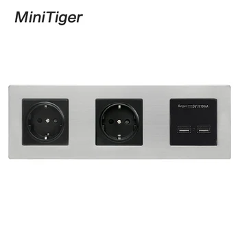

Minitiger EU Standard Wall Stainless Steel Panel Double Socket 16A Electrical Outlet Dual USB Smart Charging Port 5V 2A Output