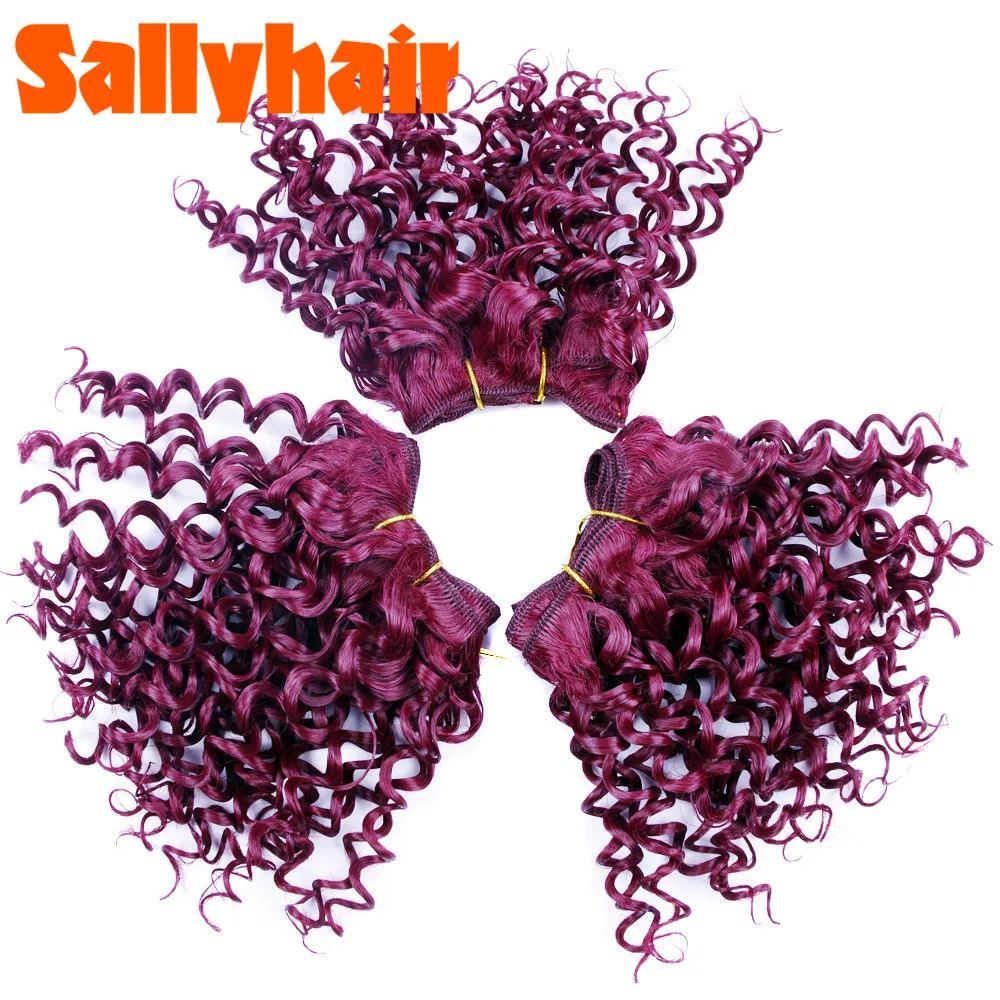 Sallyhair Ombre Color Afro Kinky Curly Crochet Hair Weave Mixed Black Burgundy Synthetic Hair Extensions 3pclot Hair Weavings  (7)