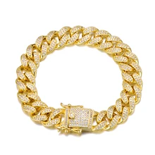 12 мм Iced Out AAA циркония Медь CZ кубинские звенья цепи браслет для мужчин Рэппер хип хоп ювелирные изделия Золото Серебро Цвет