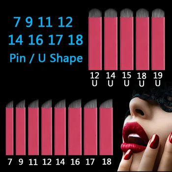 

50pcs 12 14 16 18 21 Pin U Shape Tattoo Needle Permanent Makeup Eyebrow Embroidery Blade For 3D Microblading Manual Tattoo Pen