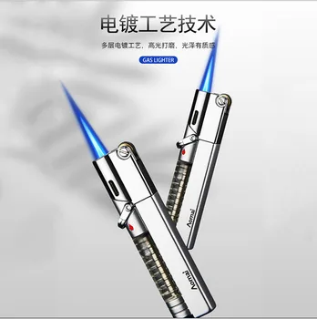 

Gas Lighter Men's Grinding Wheel Creative Strong Straight Into The Blue Flame Cigar Windproof Metal Lighter Fixed Flame