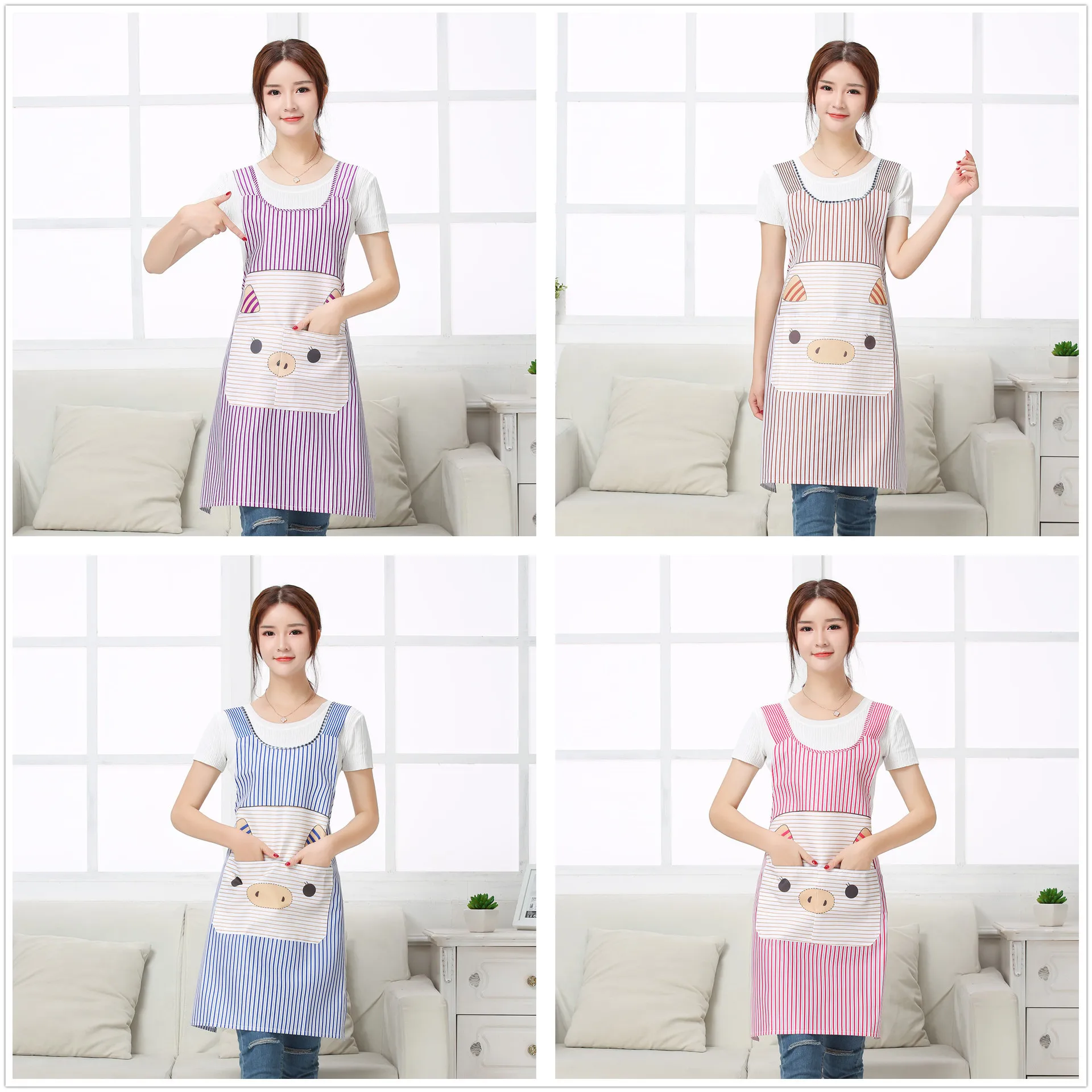 Korean-style Sleeveless Piggy Apron Strap H Type I-shaped Back Apron Fashion Household Kitchen Pure Cotton Apron Wholesale