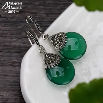 

S925 Fine Jewelry Drop Earrings Round Earrings Luxury Taste Women Handmade Vintage Natural emerald moldavite peridot