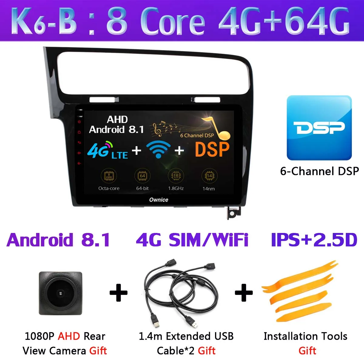 360 ° панорамная камера 4G LTE Android 9,0 4G+ 64G DSP CarPlay автомобильный мультимедийный плеер для Volkswagen Golf 7 MK7 2013- gps радио - Цвет: K6-B