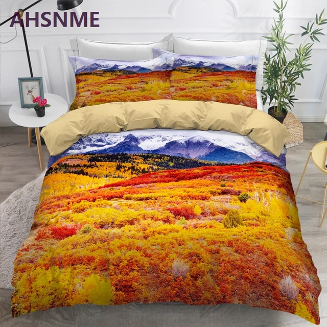 AHSNME Autumn Red Deep Forest Prairie Bedding Set