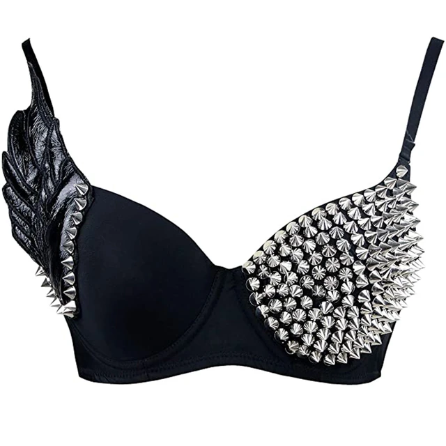 Women's Steampunk Bra With Spike Studs Rivet Party Club Rave Sport