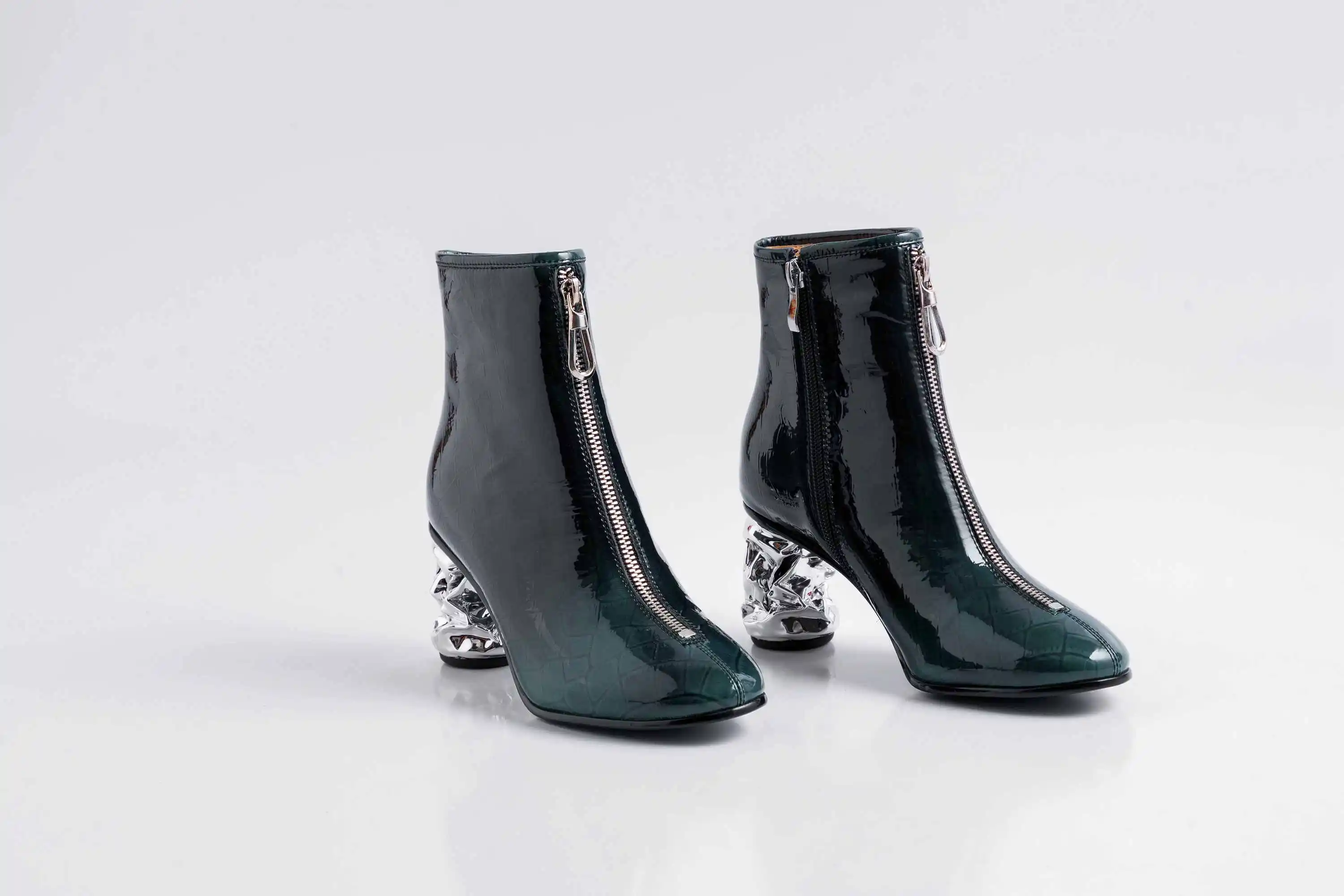 Bottes femme; обувь на высоком каблуке; женские ботильоны из лакированной коровьей кожи на молнии с круглым носком; необычная обувь на высоком металлическом каблуке; botas mujer