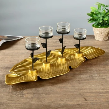 

Candlestick wood, metal for 4 candles "Golden palm leaf" 14x49.3x19.5 cm 4453229
