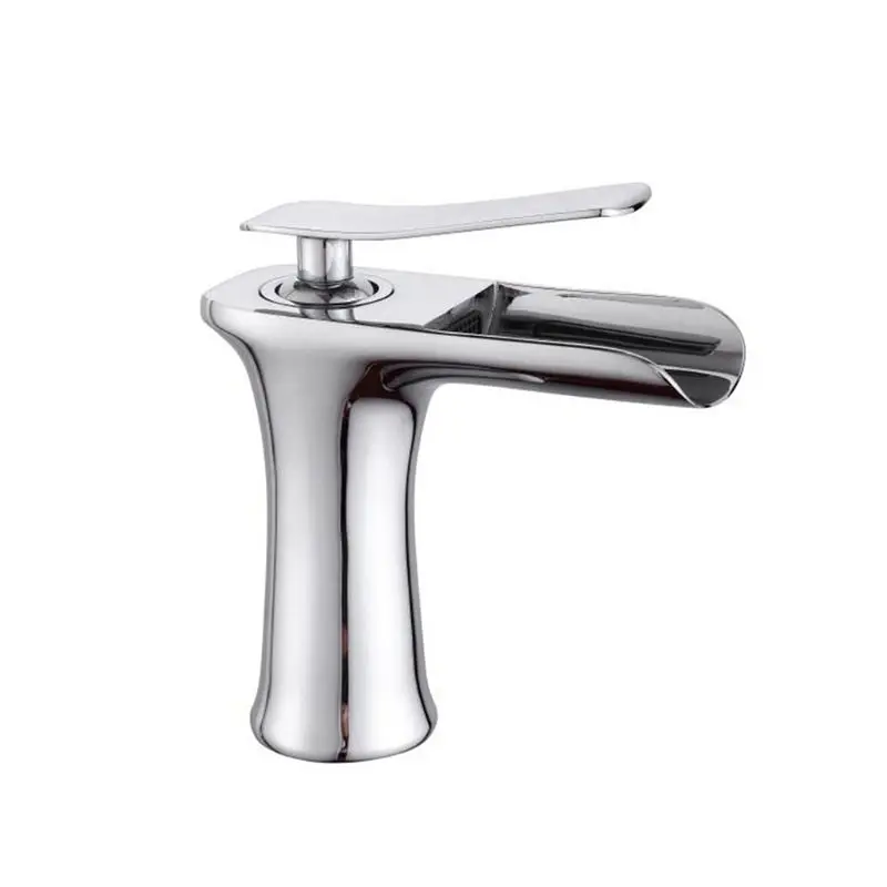 

Round Chrome Waterfall Basin Sink Faucet Bathroom Mixer Tap Single Handle Wide Spout Vessel Sink Fauet Hot Cold Water Tap
