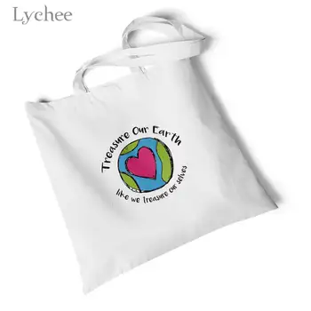 

Lychee Harajuku Earth Printed White Canvas Bag Storage Foldable Large Shoulder Bag Environmental Reusable Original Handbag
