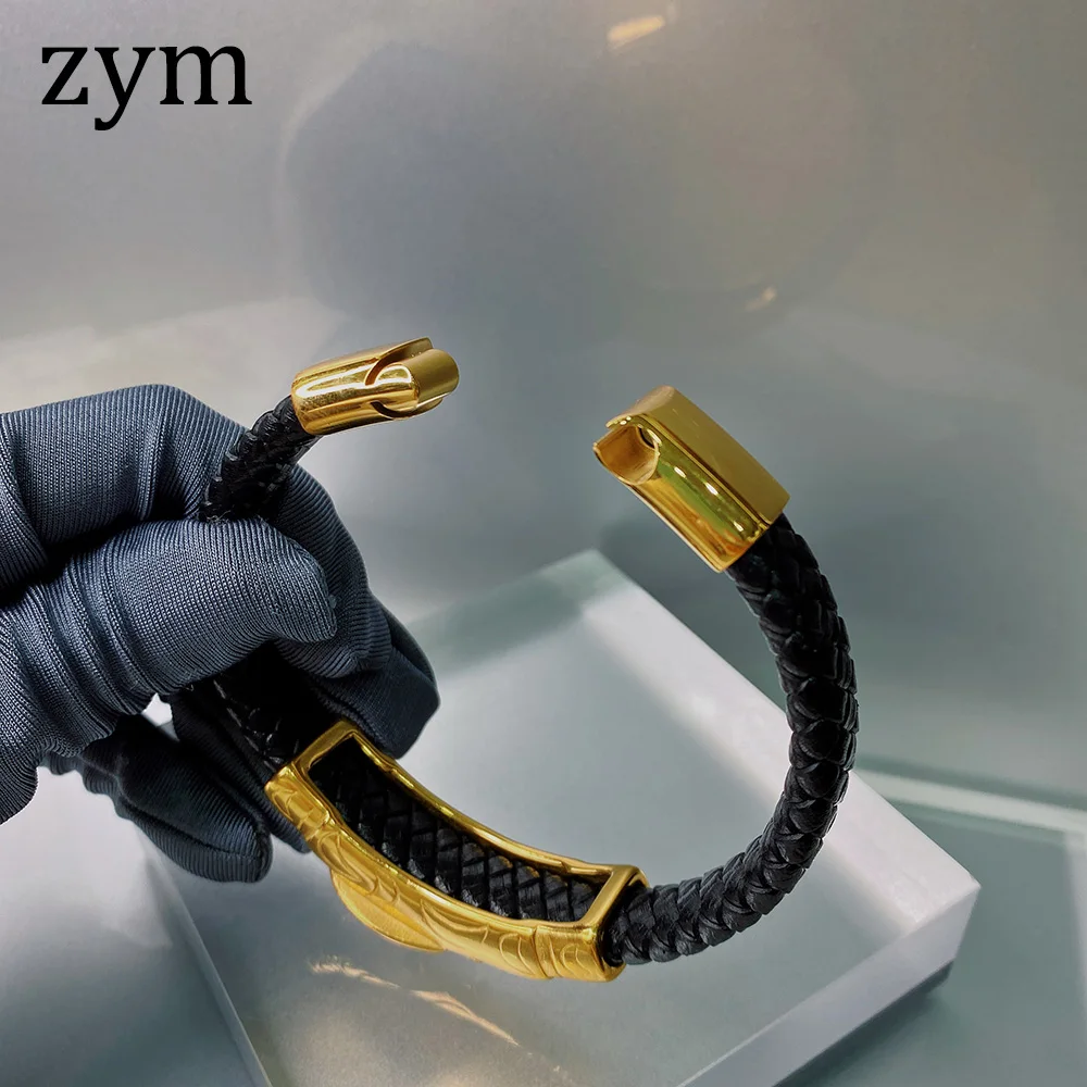 ZymHot брендовый браслет из нержавеющей стали с черепом высококачественный кожаный браслет в стиле ретро дизайн панк модный мужской кожаный браслет