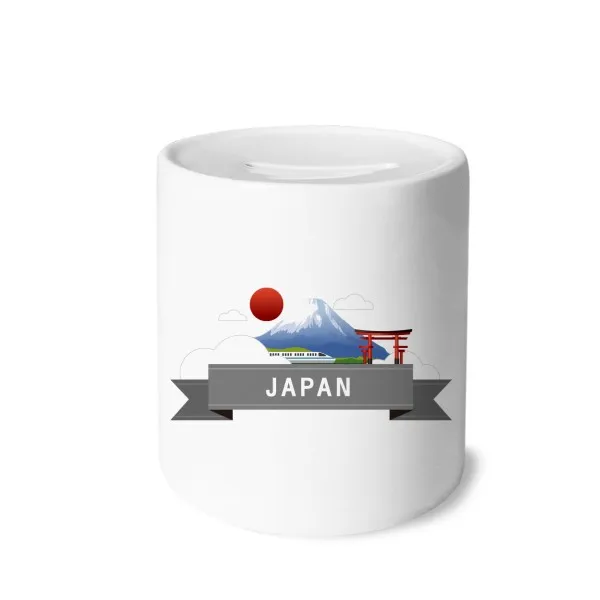 

Japan Mount Red Sun Rail Train Temple Money Box Saving Banks Ceramic Coin Case Kids Adults