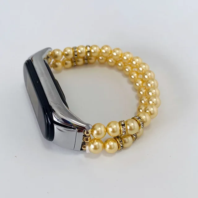 Stretchy Strap for Xiaomi Mi Band 6 Mi5 Bracelet for Women Mi Band 5/4/3 Wristband Accessories Miband Watchband Jewelry Elastic Gold