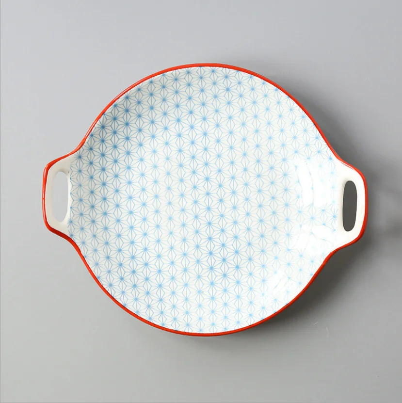 Креативная двойная Ушная тарелка, керамическая тарелка, глазурь, цвет, простая Бытовая 9 дюймовая посуда, сервировочное блюдо, посуда для кухонных принадлежностей - Цвет: 2