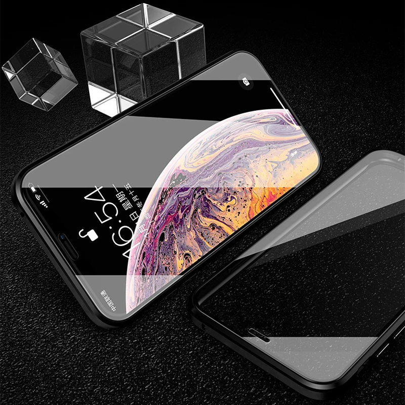 360 металлический магнитный адсорбционный чехол для iPhone XS MAX X XR 8 7 Plus 6 6s 11 Чехол двусторонний стеклянный Магнитный чехол 7 Plus Funda