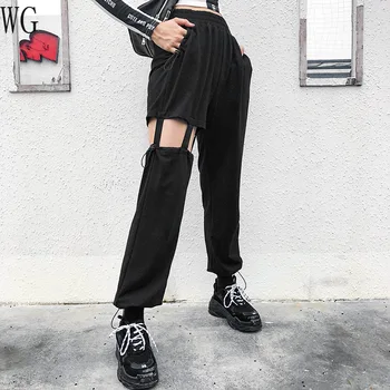 

Women's Clothing Trend Personality Hip-Hop Ins Wind Hollow Asymmetric Trousers Overalls 2020 Women Pants