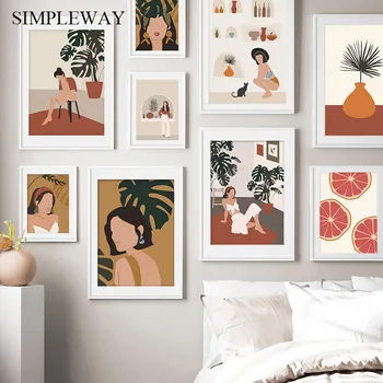 

Fashion Girl Abstract Vintage Posters and Prints Minimalist Nordic Wall Art Canvas Painting Wall Pictures for Living Room Decor