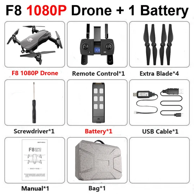 F8 gps Дрон с камерой 4K 1080P HD двухосевой антивибрационный самостабилизирующийся шарнир RC Дрон wifi FPV складной Квадрокоптер бесщеточный - Цвет: 1080P 1Battery Bag