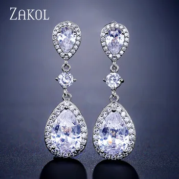 

ZAKOL Classic Water Drop Shaped Cubic Zirconia Crystal Bridal Earrings Wedding Jewelry For Brides Bridesmaid FSEP2288
